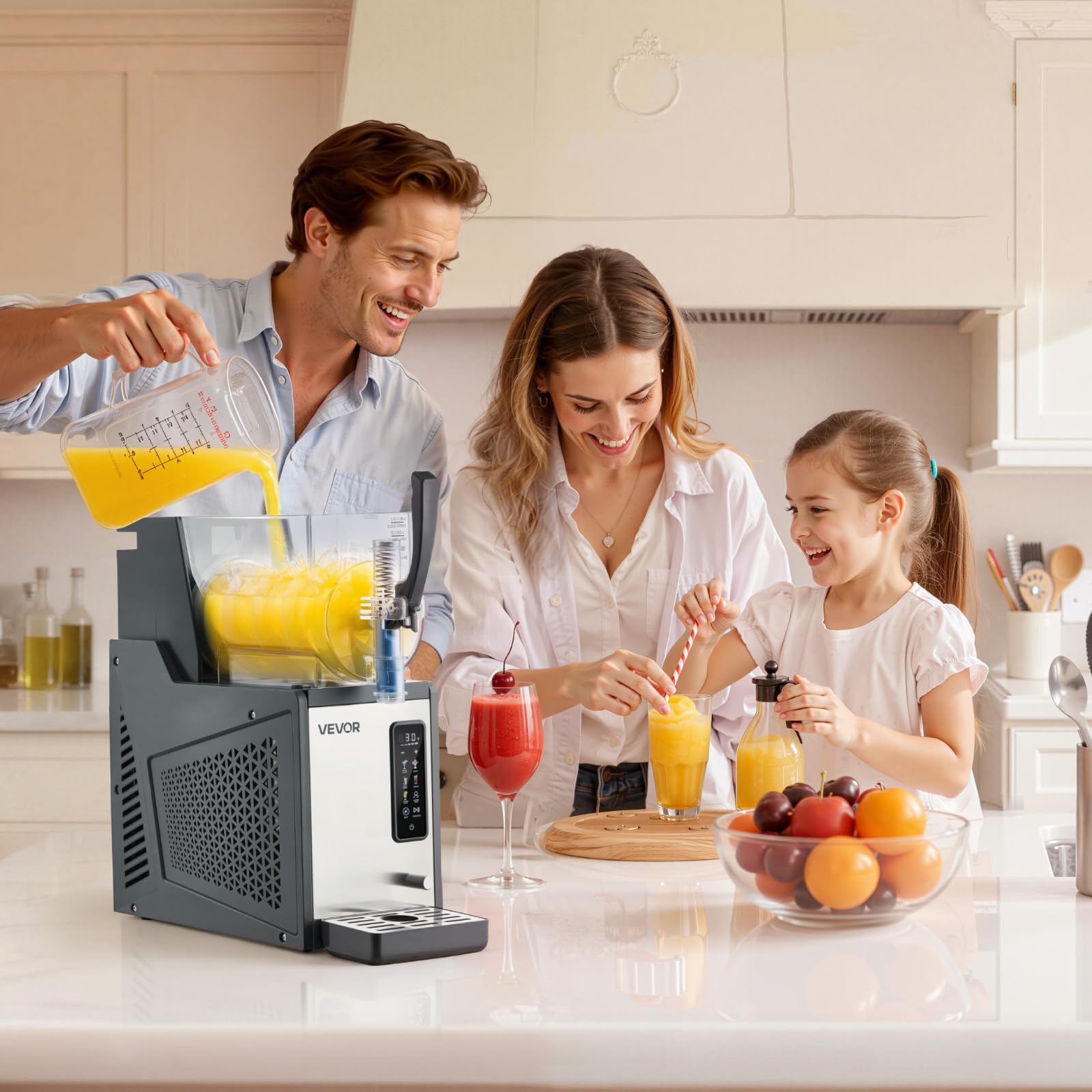 VEVOR Macchina per Granite 4 L 350 W Serbatoio Singolo Macchina per Bevande Ghiacciate Succo Fredde Cocktail, Funzione Autopulente per Preparazione Frappé, Milkshake, Frullati