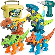 Dreamon Dinosauri Per Bambini 3 4 5 6 7 8 Anni Dinosauro Giocattolo con Scatola Portaoggetti Trapano Elettrico Costruzioni Giocattoli Puzzle Regalo per Ragazzi Ragazze