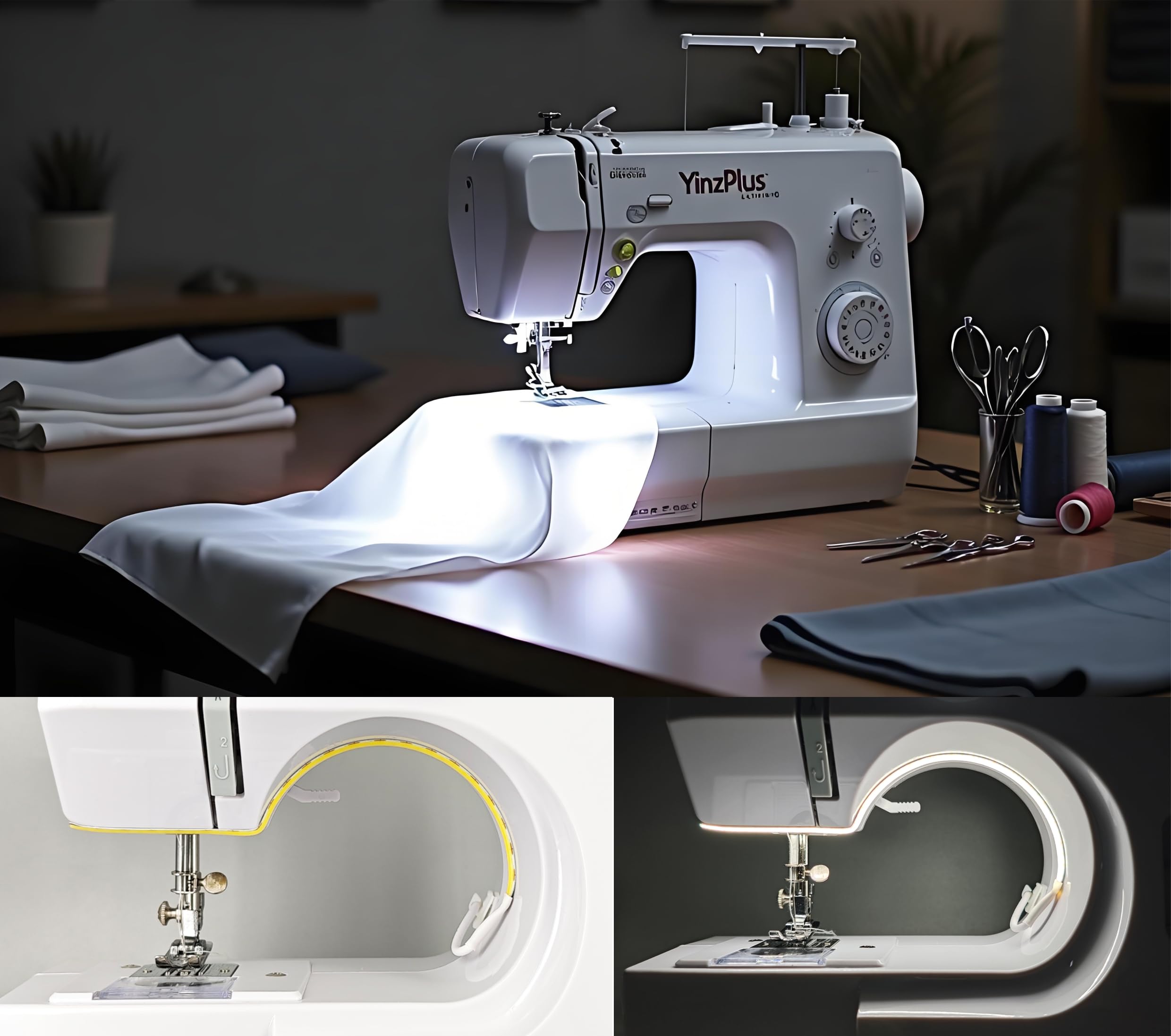 YinzPlus Sewing Machine LED Light Strip Stick on, Dimmable, Ra 90 high Brightness, Strong Adhesion, Fast Installation, Eye Protection, Energy Saving, 11.77 Inch,White