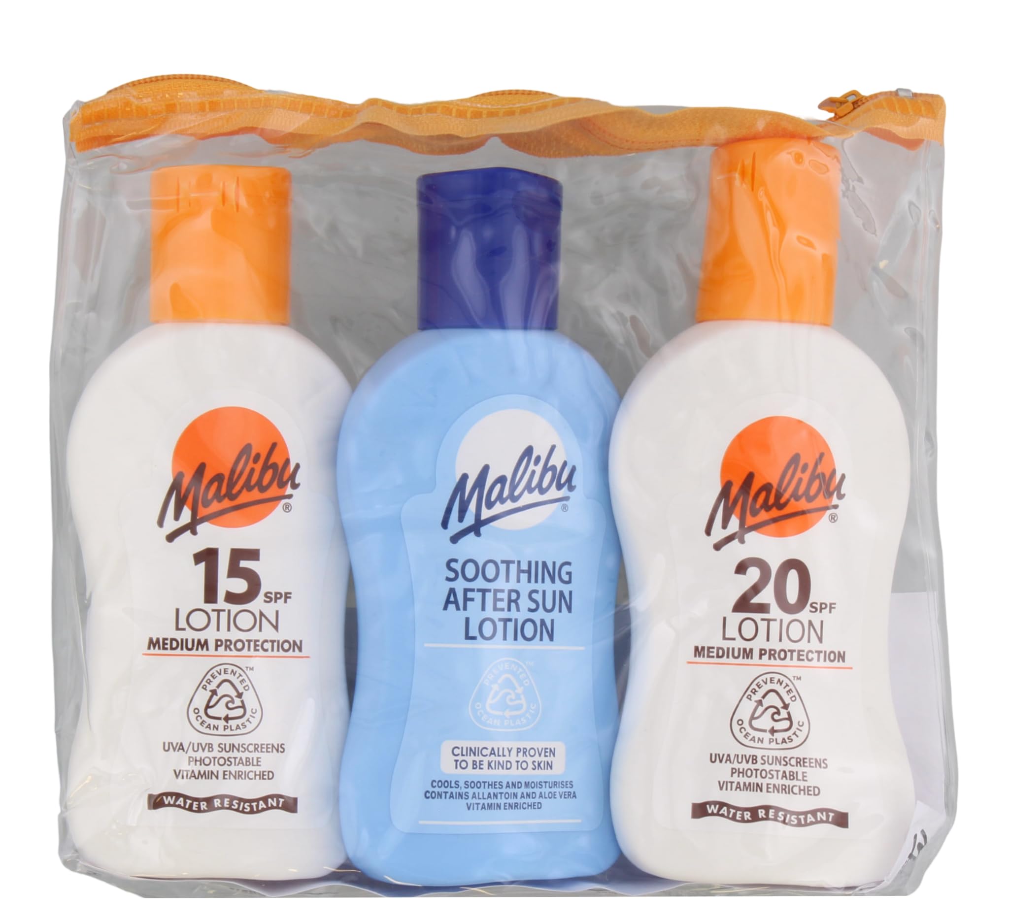Malibu Travel Pack 3 x Zonnebrand Lotion - SPF 15 - SPF 20 - Aftersun