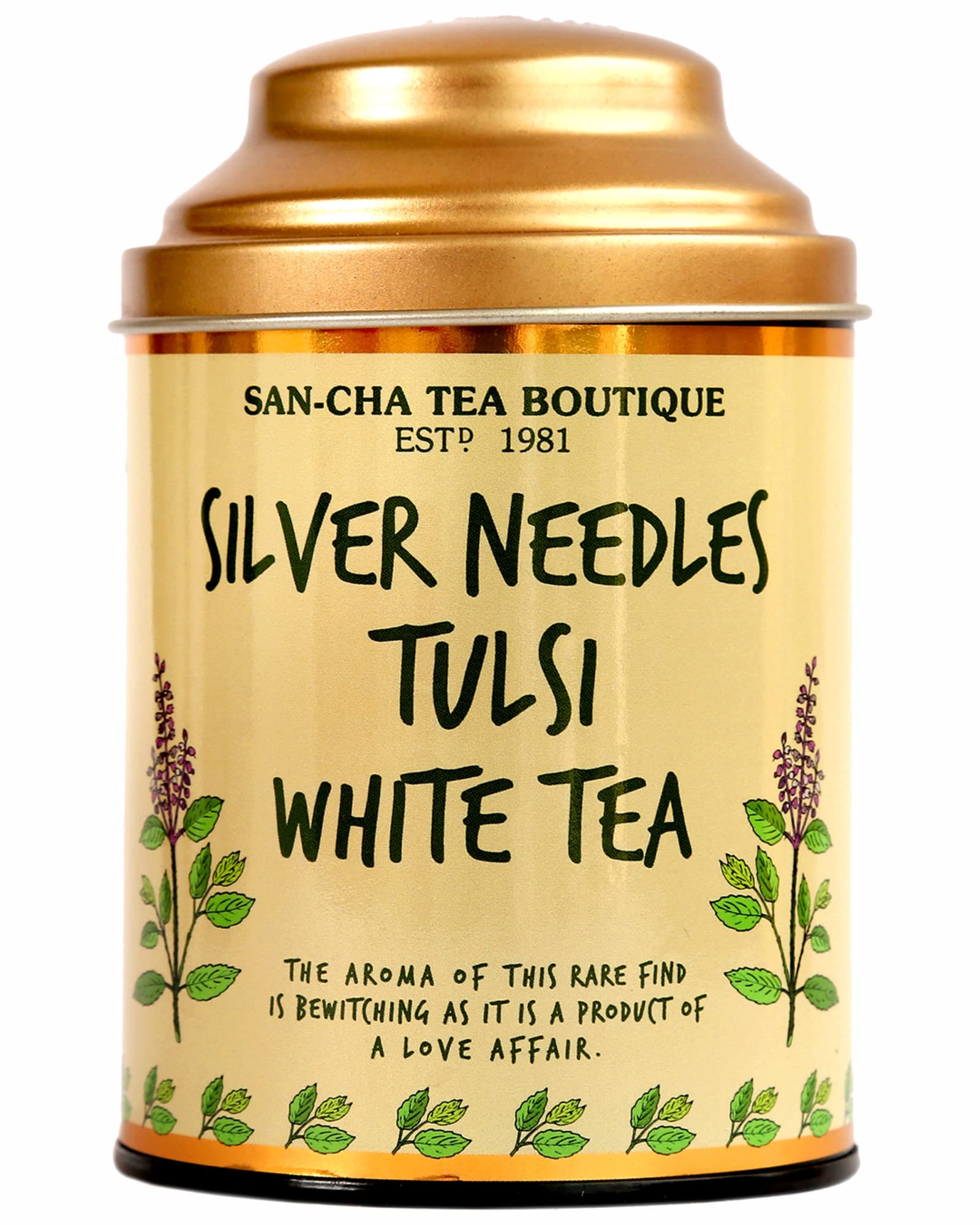 Sancha Tea Boutique, Tulsi White Tea, 75g Silver Needle White Tea Buds, Holy Basil Blend, Rich in Antioxidants