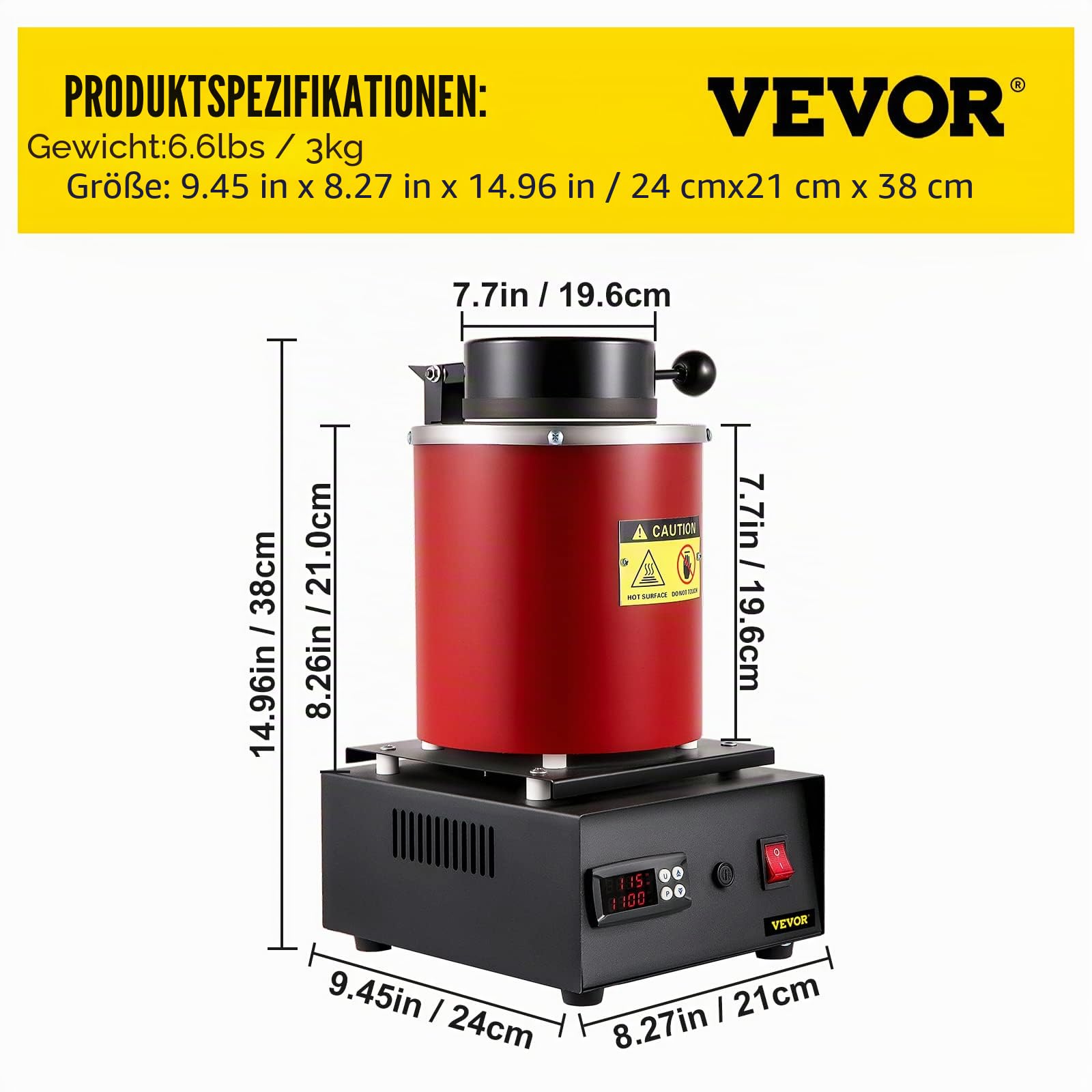 VEVOR Schmelzofen, automatisch, elektrisch, 3 kg, 1750 W, Goldschmelzofen, 1150 °C, professioneller Schmelzofen, digitale Steuerung mit Tiegel aus Graphit, schnelle Erwärmung für Metallbehandlung