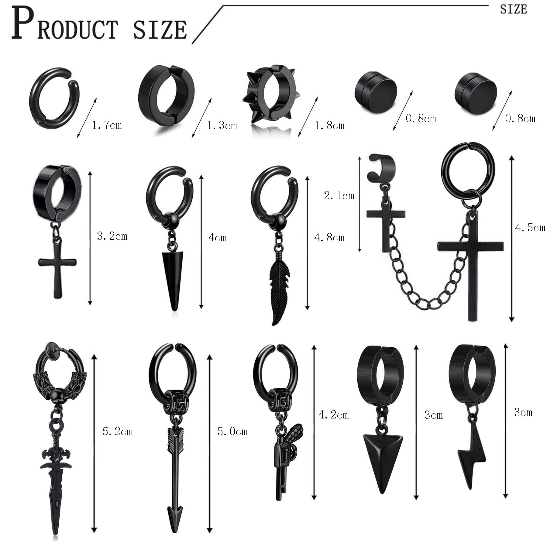 20 Pezzi Magnetici Orecchino Finto in Acciaio Inossidabile Piuma Croce Pendente Clip Orecchino Cerchio Orecchino Orecchini Magnetici Uomo