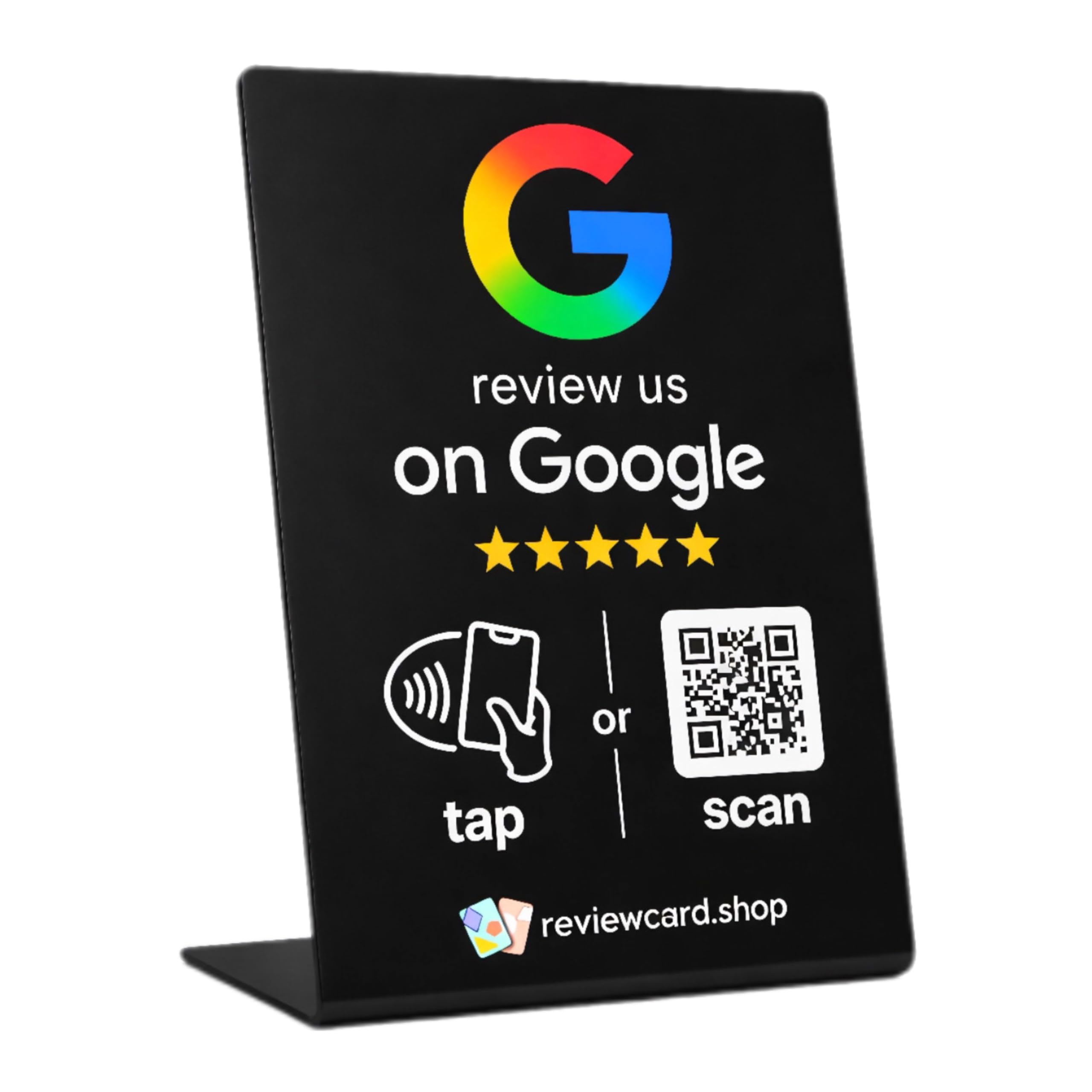 Tap to Review NFC + QR Review Stand | Contactless Review Stand | Collect 5* Reviews & Rank at The Top of The Search (Black Stand, 1 Piece)