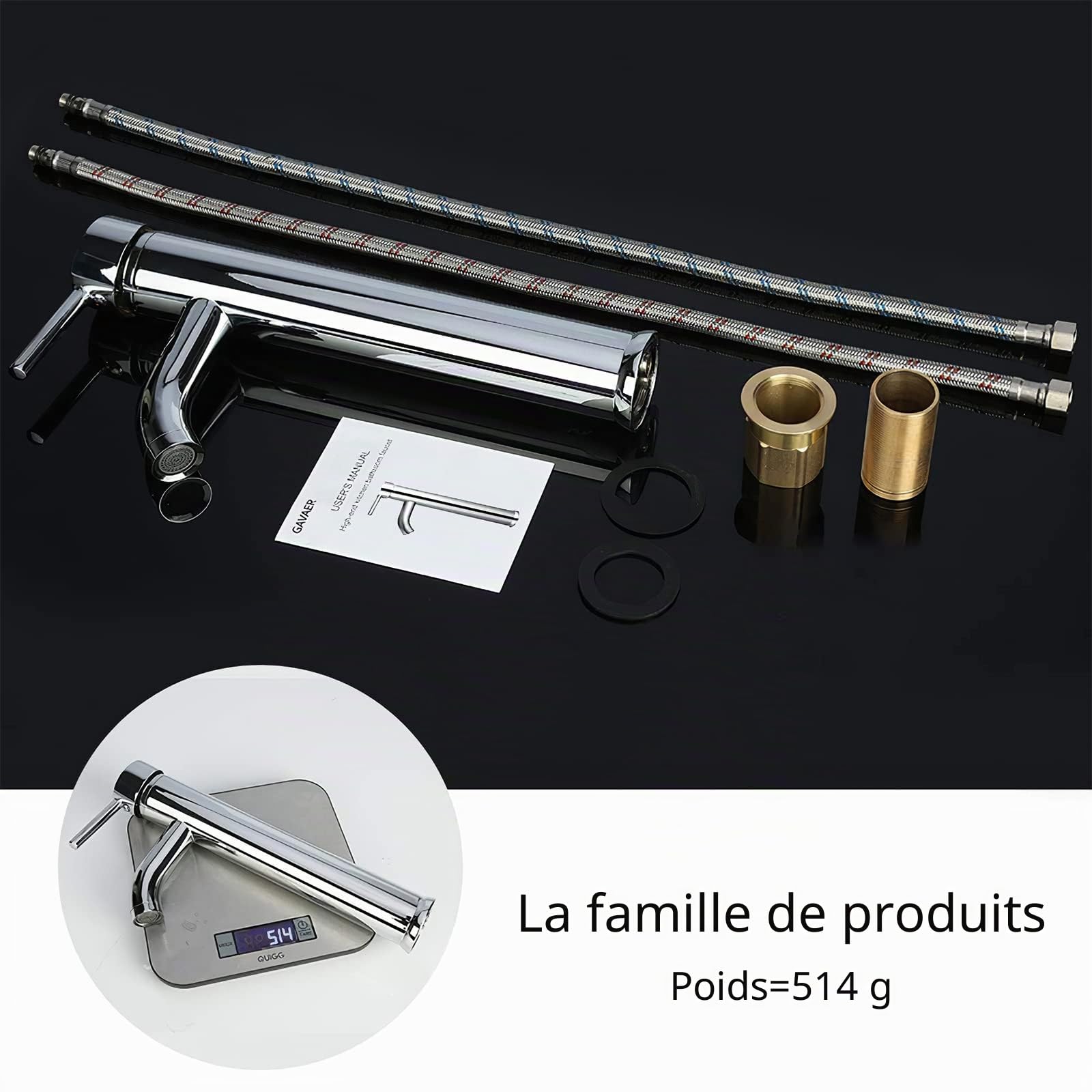 Robinet avec Haut Robinet pour Lavabo ou Vasque de Salle Bain, Chaude et Froide Réglable de Mitigeur Lavabo, Laiton Chromé(Garantie à vie) (Gris argenté)