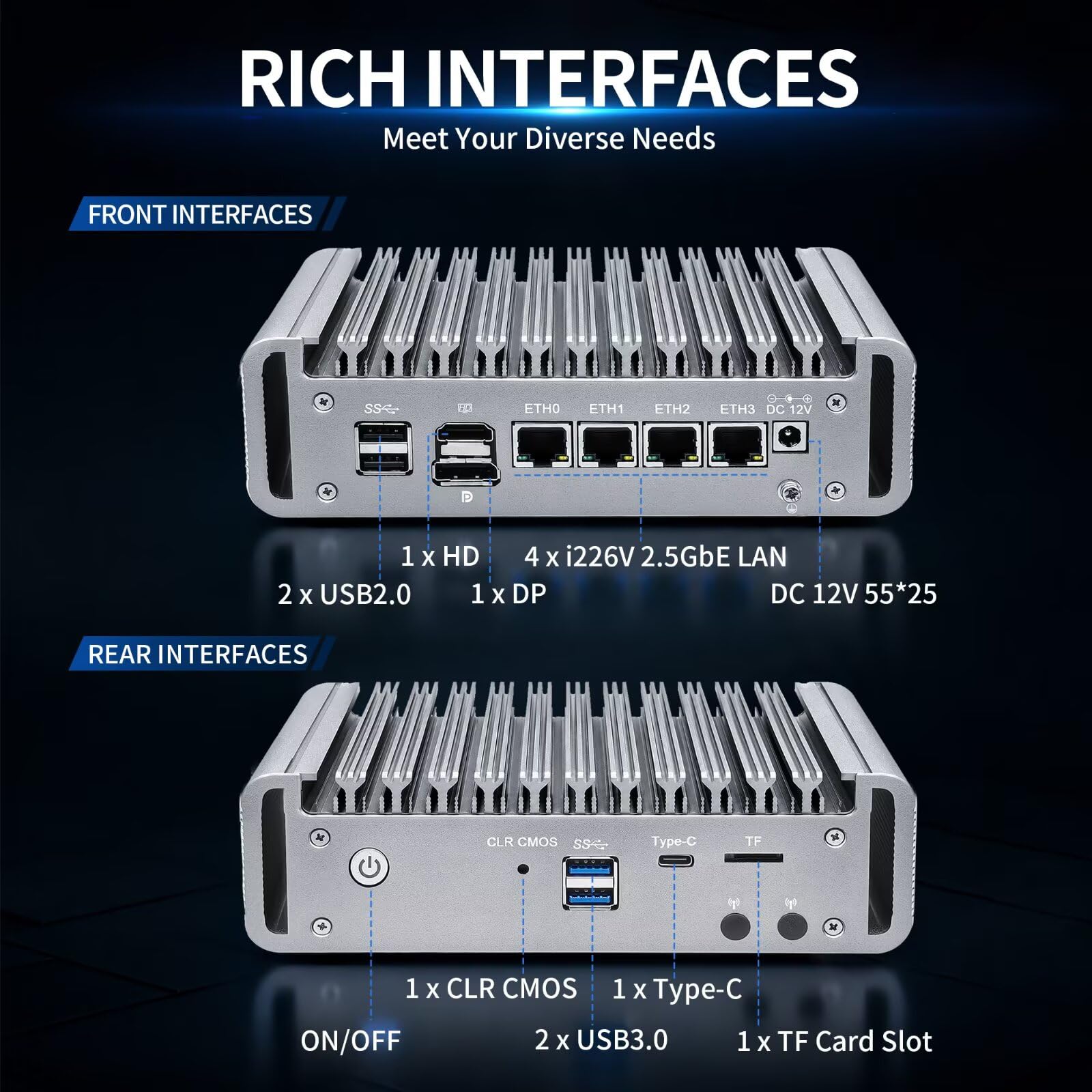 N6005 Mini PC Fanless Firewall Appliance, 4 x i226V 2.5GbE LAN OPNsense Router, Network Security Hardware, DDR4 16GB RAM 256GB SSD, 4K Triple Display