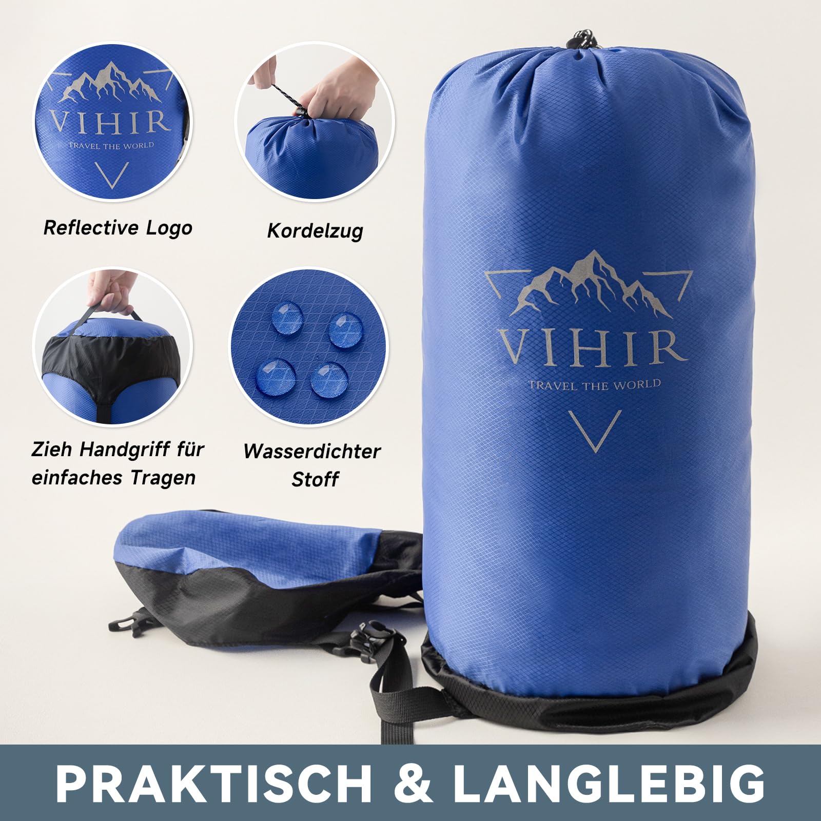 Vihir Sac de compression 10L/14L/20L, 50 % d'espace de rangement en plus ! Sac de rangement étanche et ultra léger pour sac de couchage, sac de compression peu encombrant pour le camping, l'extérieur,