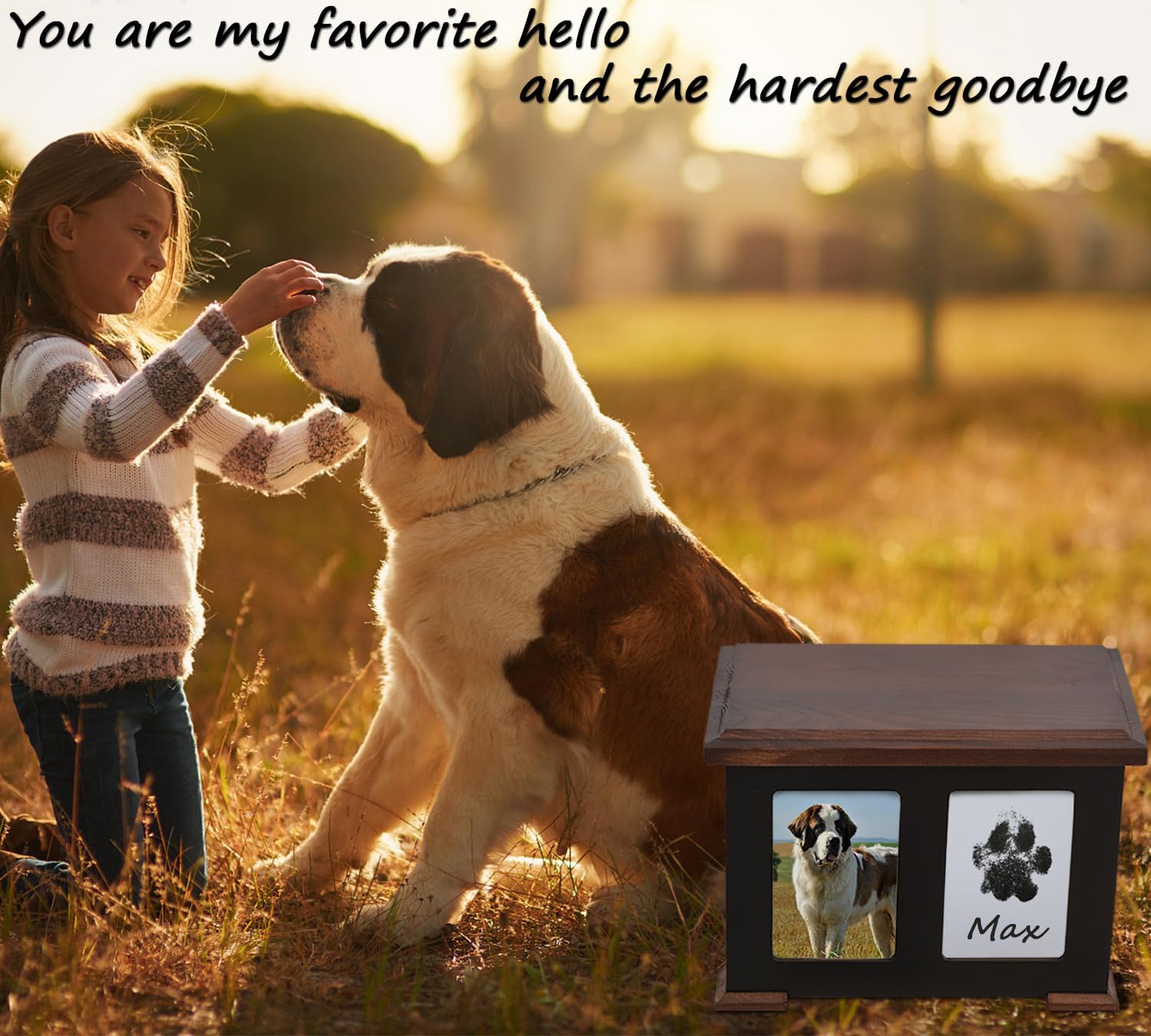Sofunii Dog Urn for Ashes,Pet Urns Up to 150 lbs, Wooden Keepsake Memorial Box with Paw Print Kit&Photo Album