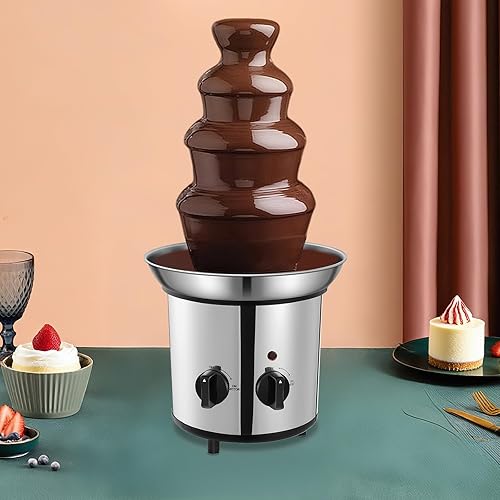 Máquina de fuente de chocolate, máquina eléctrica de fuente de fondue de chocolate, para cumpleaños y fiesta, boda, acero inoxidable de 4 niveles