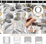 Botanical Shower Curtain, Grey Leaves Plants Floral Branches Tree Bathroom Curtain, Abstract Leaves Natural Shower Curtain Set with 12 Hooks for Bathroom, 183x183cm
