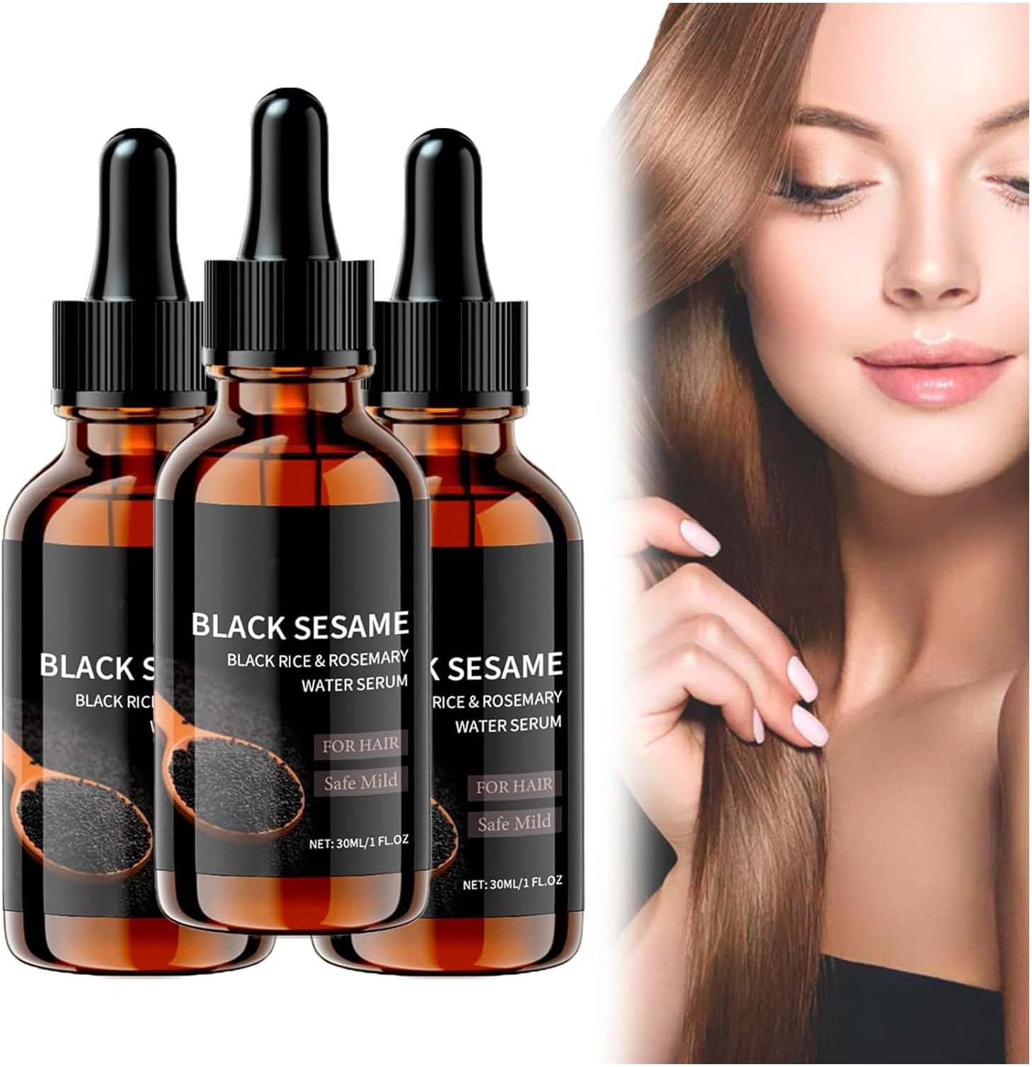 Black Sesame Rosemary Water Spray,Black Rice & Rosemary Water Spray,Black Sesame Hair Serum,Black Sesame Oil for Hair rosemary water spray for hair growth,Black Sesame Seed Oil for Hair (3PC)