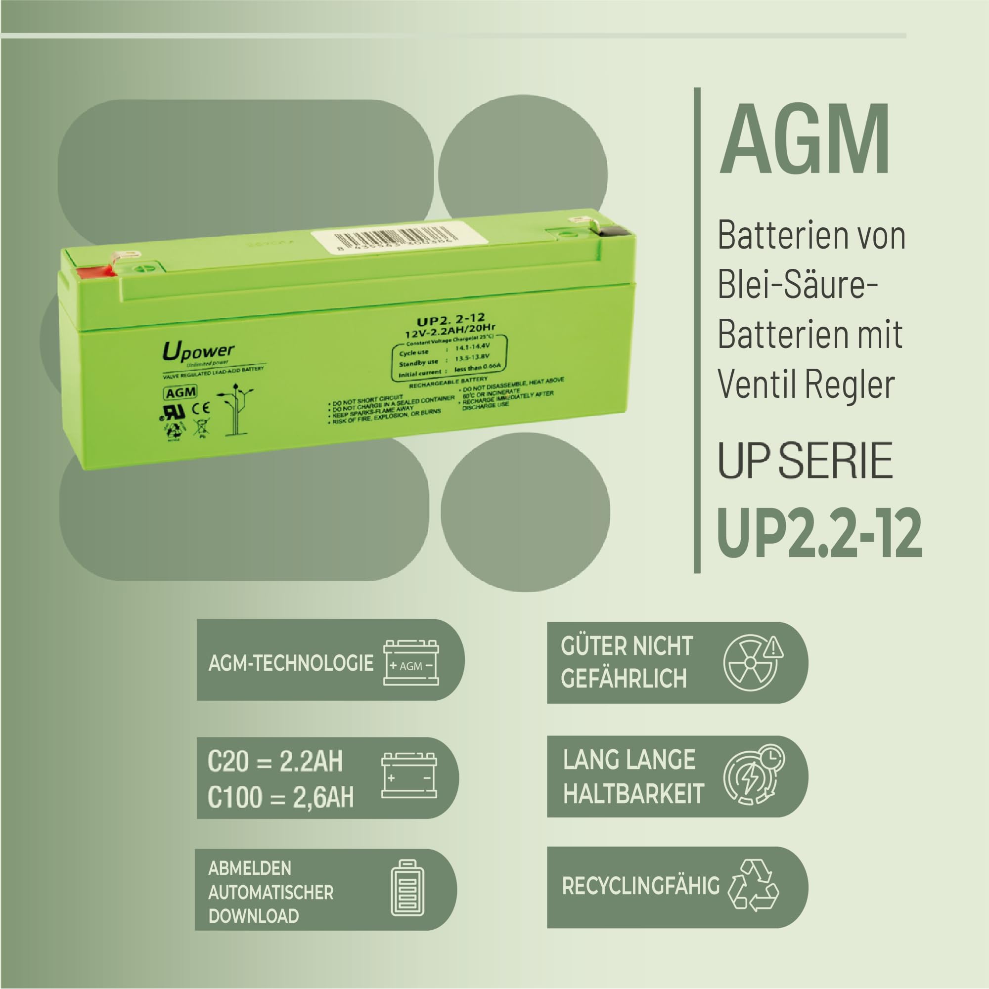 Batería piombo AGM Sigillata 2.2Ah 12V Faston F1 4.8mm