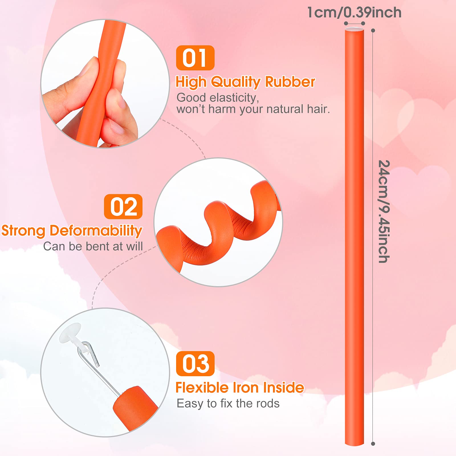 45 varillas rizadoras flexibles, sin calor, varillas de espuma suave para mujeres y niñas, cabello largo, mediano y corto (naranja, 0.4 in de diámetro) 2