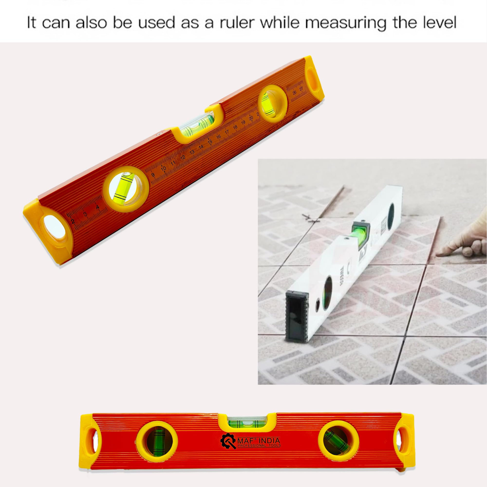 Malfah Carpenter's Spirit Level 12" Inch Magnetic Aluminum Frame Line (30 cm) MAF Orange 3