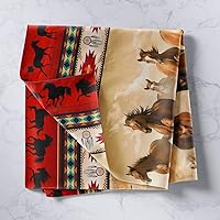 Vista 2 de Tapiz de caballos, tapices aztecas nativos del suroeste, granja, vida silvestre, arte de pared, arte de pared de geometría tribal india