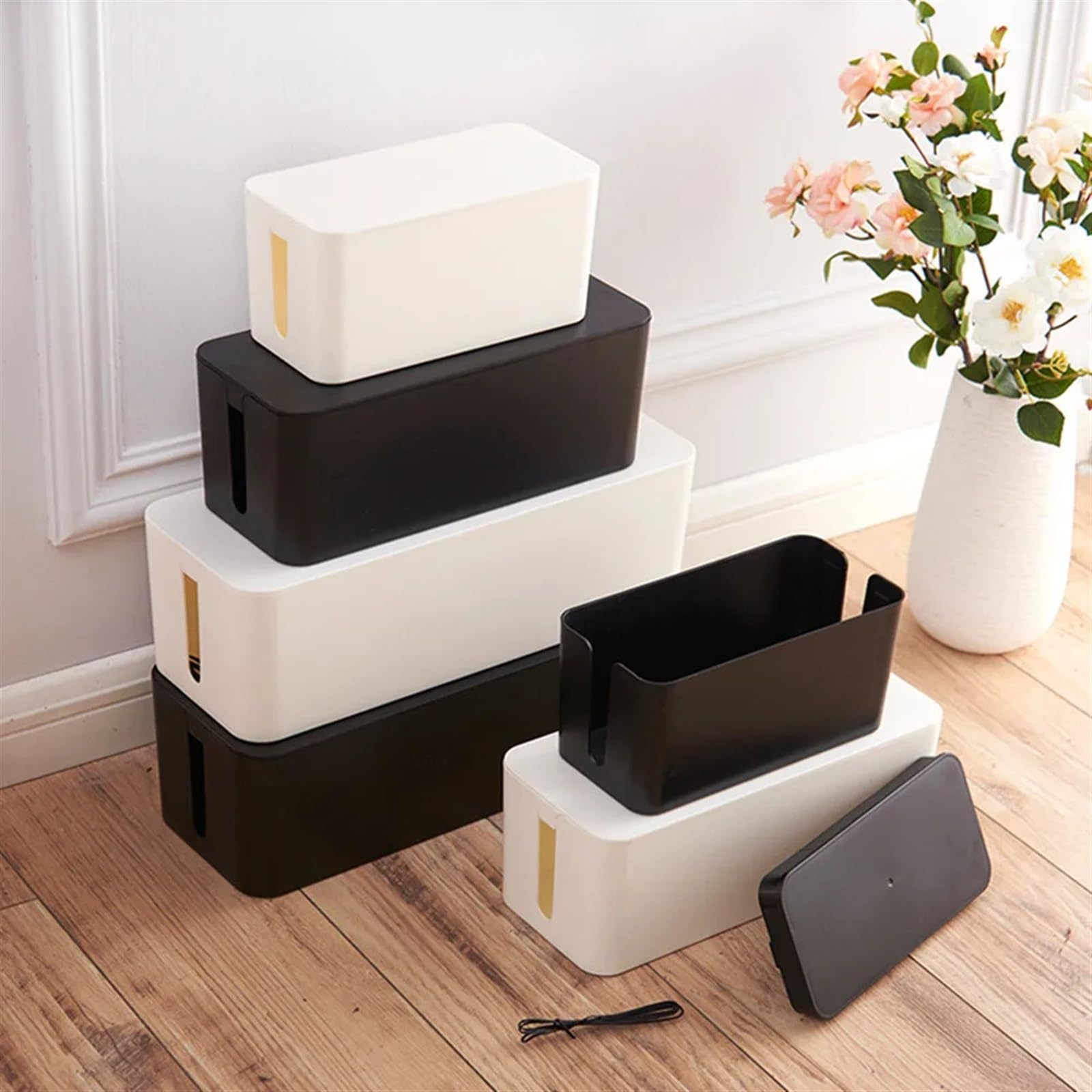 Caja Organizadora de Cables Caja de almacenamiento cables Cajas eléctricos conexiones organizadora Organizador artículos for el hogar(Black,23.5x11.5x12.3cm)