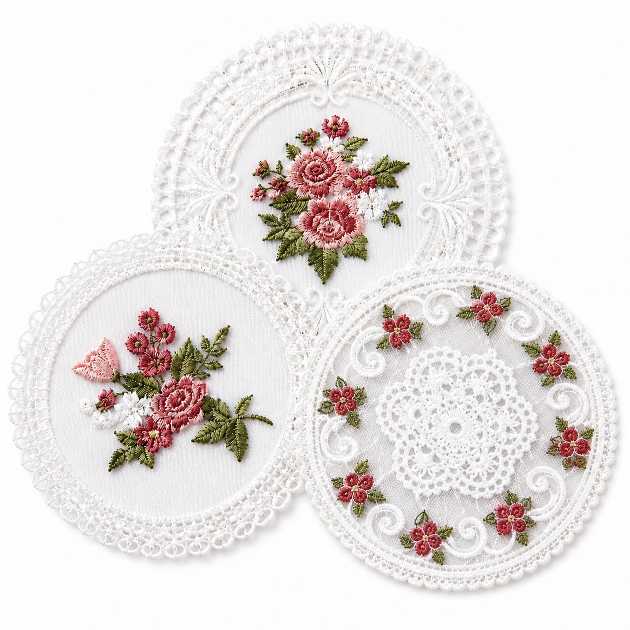 3-Piece Crochet Table Mat, Hollow Lace Table Cover for Dining Table Decor-image-12