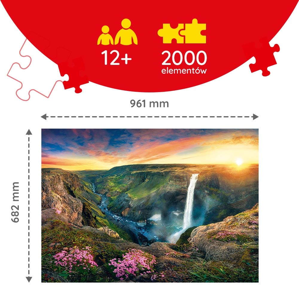 Trefl Wodospad Haifoss, Islandia 2000 Elementów o Wysokiej Jakości Nadruku dla Dorosłych i Dzieci od 12 lat