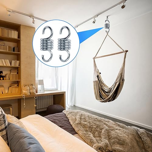 Miniatura 5 de HOMPER 2 muelles de hamaca de alta resistencia, gancho de extensión de suspensión para porche, para bolsa de boxeo, silla colgante, gimnasio, patio,