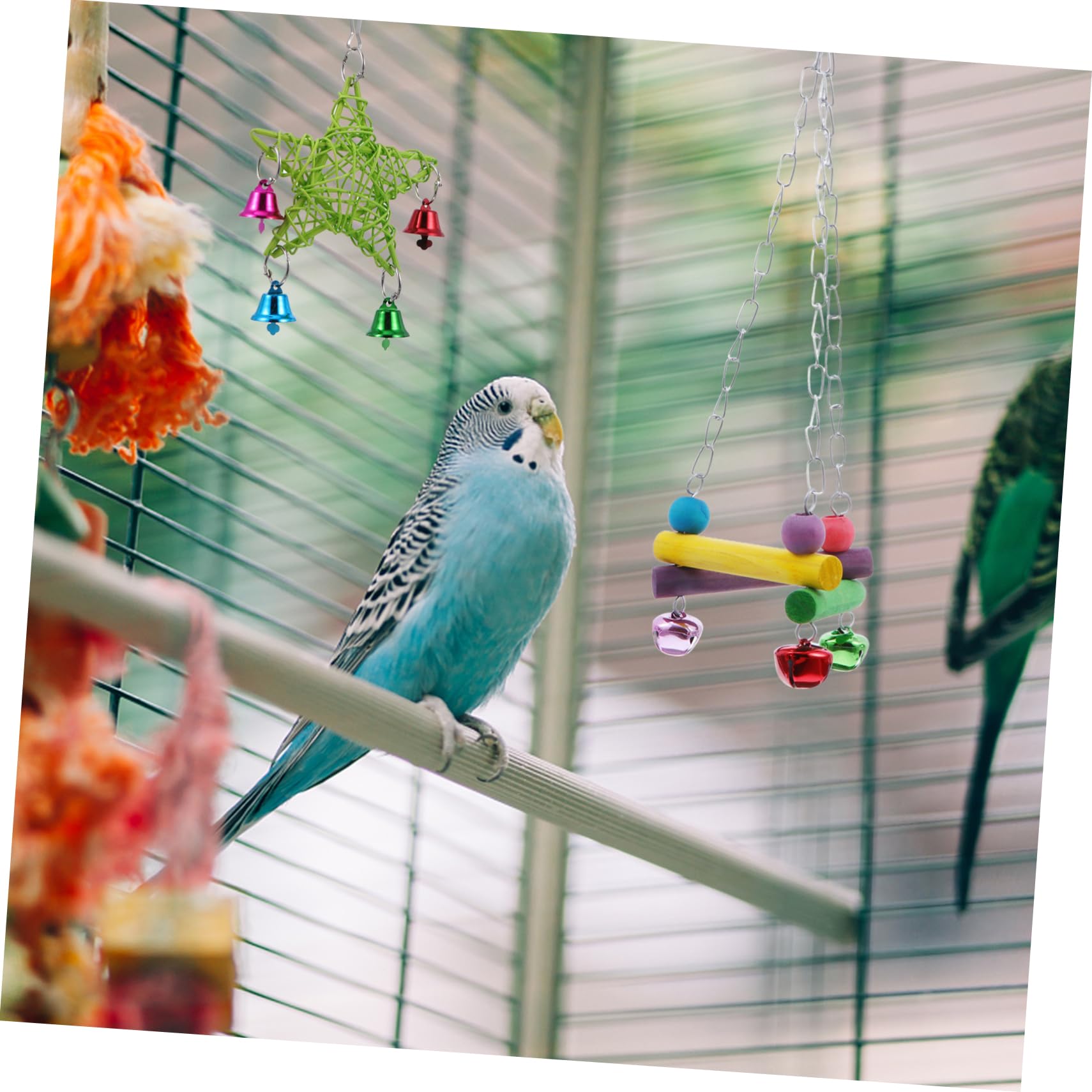 Juguete de Columpio para Pájaros, Set 5 Piezas de Madera | Rebabas, Decoración para Hogar, Apto para Aves y Fringílidos, Puente Multicolor Colgante