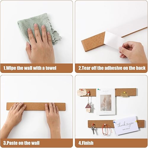 Miniatura 5 de 6 tiras de corcho para tablón de anuncios, tiras de corcho natural sin marco, tiras de corcho autoadhesivas para oficina, escuela, decoración del