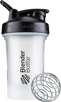BlenderBottle Classic V2 Shaker Bottle with Stainless Steel Ball, For Protein Shakes, Dishwasher Safe, 590ml, Black/Clear