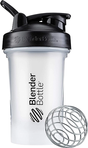 Garrafa coqueteleira clássica V2 para shakes de proteína e pré-treino, 590 ml, transparente/preto