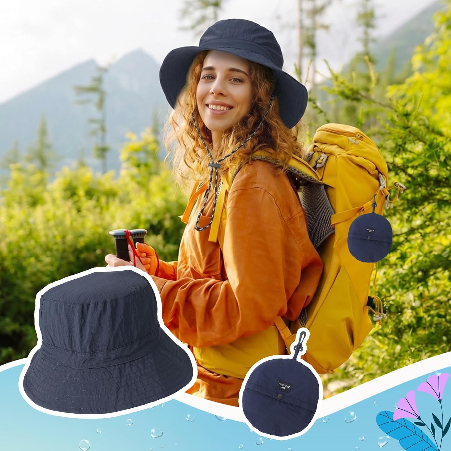 2Pcs Waterproof Bucket Rain Hat for Men Women,Packable Sun Hat Quick Dry Fishing Hats UV Protection