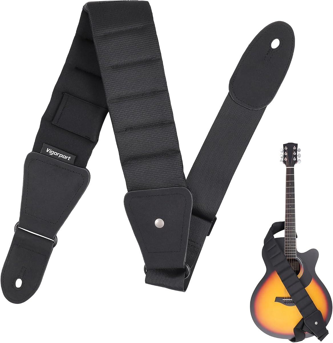 Guitar Strap 3" Wide Thicked Padded Electric & Acoustic Guitar Strap, Adjustable Bass Strap with Hidden Pick Holder
