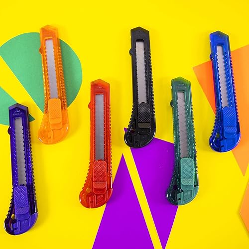 Miniatura 5 de BAZIC - Cortador de caja de cuchillos utilitarios de 0.709 in de hoja más ancha, cuchillas retráctiles a presión para cajas de cartón de 6 Assorted