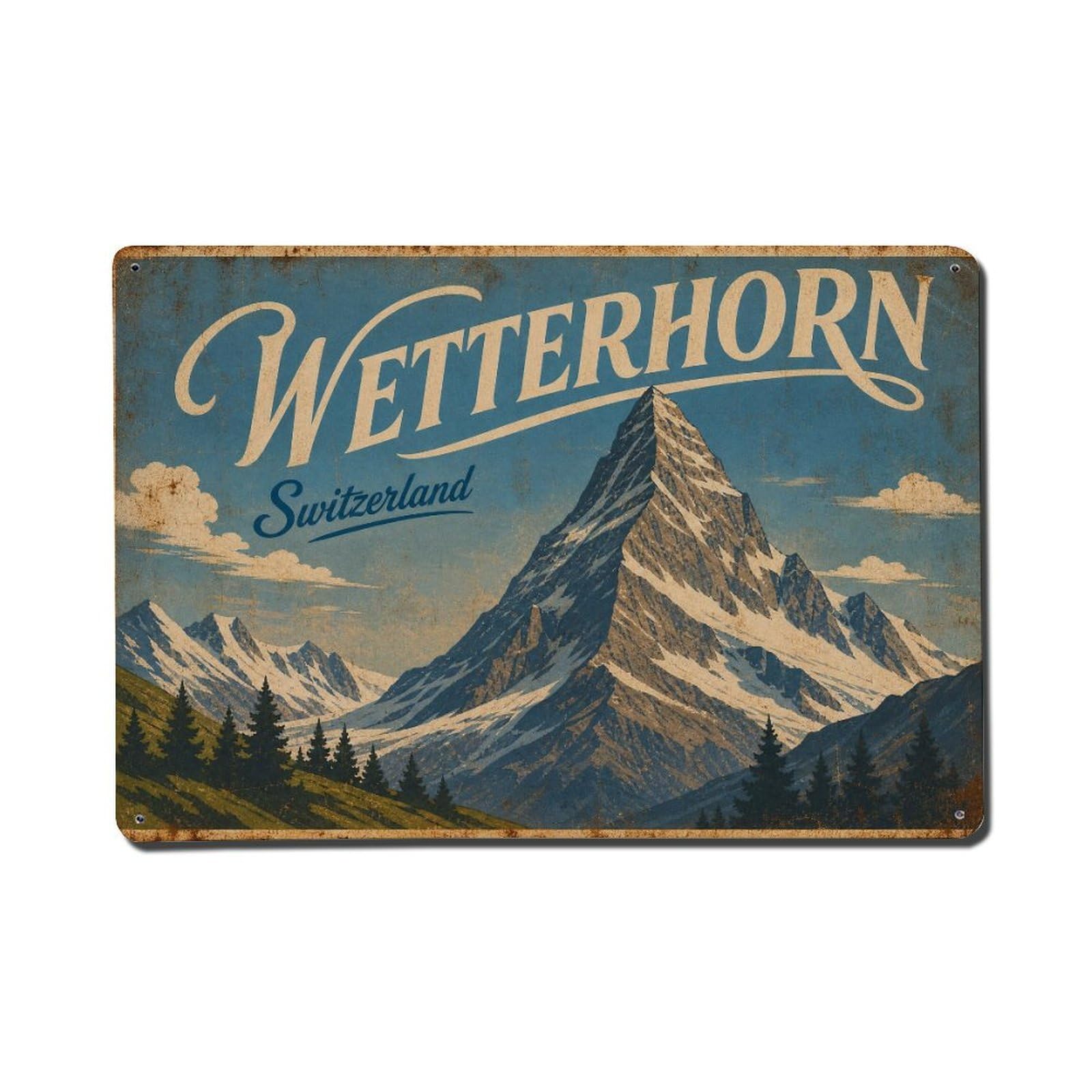 Gead 8X12inch Style Vintage Travel Wetterhorn Switzerland Peak Metal Tin Sign