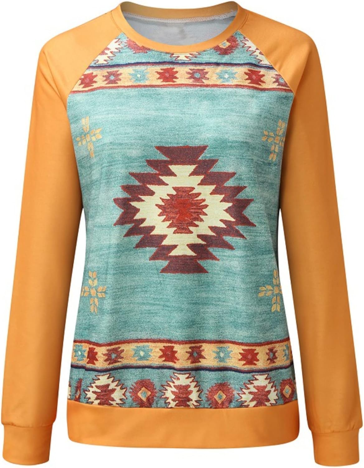 Women Aztec Shirts Vintage Geometric Print Crewneck Casual Long Sleeve Ethnic Western Graphic Loose Tee Top for Lady - Image 3