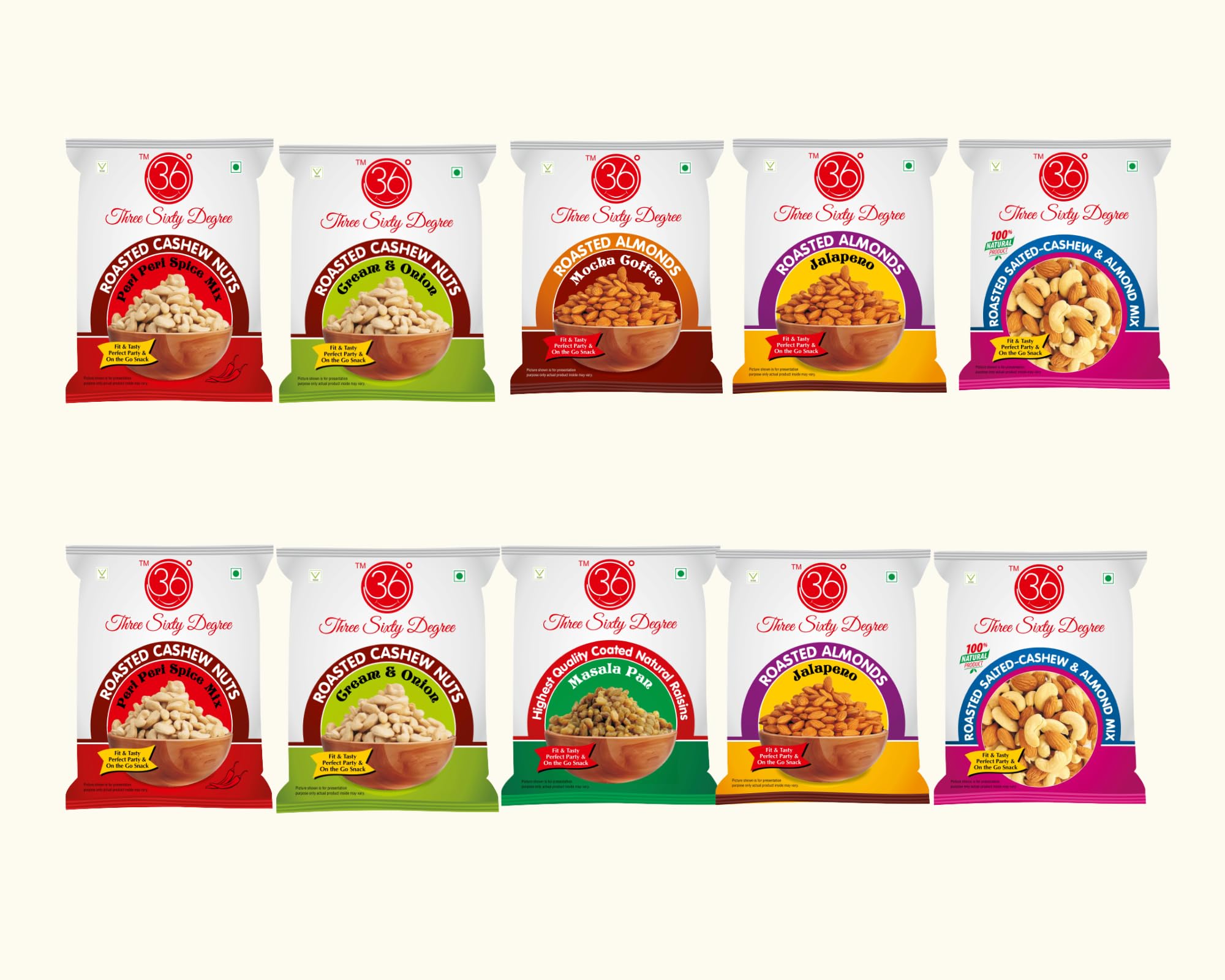 360 Three Sixty Degree Nuts & Raisins Pouch Pack Combo Pack of 10