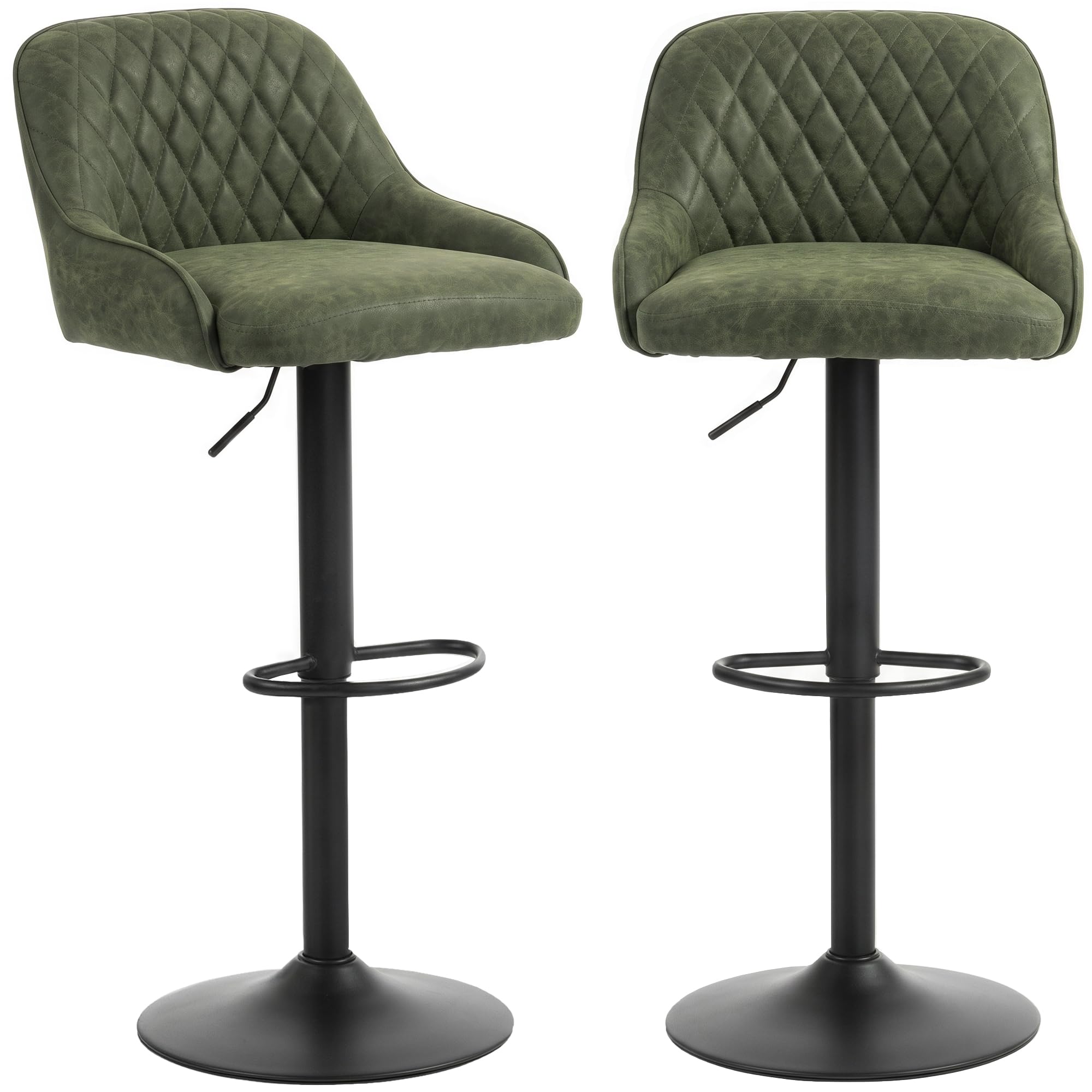 HOMCOM Breakfast Bar Stools, Wide Padded Seat, Set of 2, Dark Green โ image 1