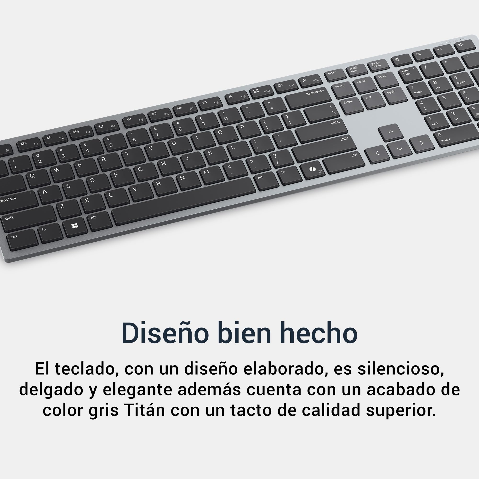 DELL KM7321W Teclado y Ratón Inalámbricos – Bluetooth y 2.4 GHz, 12 Teclas Programables, Sensor 4000 dpi, Batería 36 Meses, Teclado Español QWERTY – Gris Titanio