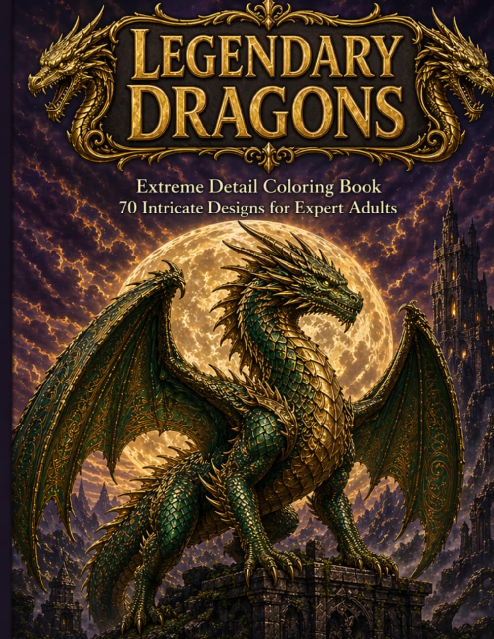 Legendary Dragons: Extreme Detail Coloring Book — 70 Intricate Designs for Expert Adults in a Dark Gothic Fantasy World