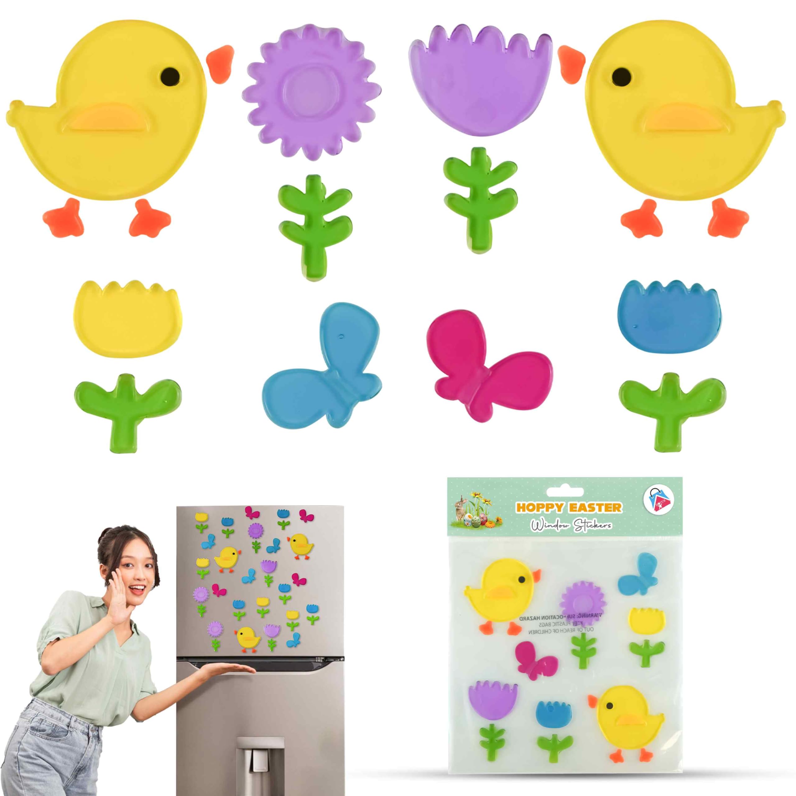 Srv Hub Chick Easter S Window Stickers – Self-Adhesive Gel Clings With S, Flowers & Butterflies, Double-Sided Spring Decor For Windows, Glass Doors – Home & Party Decorations