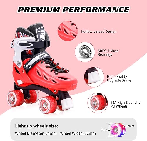 Miniatura 4 de METROLLER Patines de ruedas para niñas y niños adolescentes, 4 tamaños ajustables para niños pequeños patines con ruedas iluminadas, para jóvenes,
