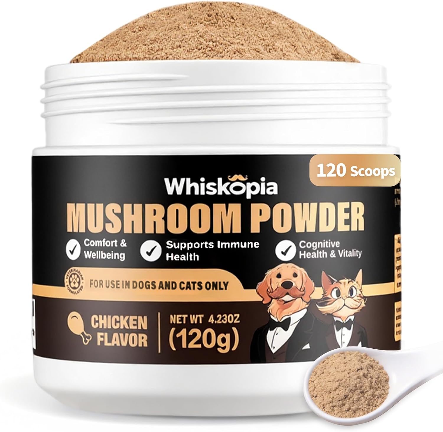 Mushroom Powder Supplements for Dogs and Cats Lump & Bumps 120 Scoops 8 Types of Mushrooms Blend Herbal Supplements with Turkey Tail, Lion’s Mane, Reishi for Immune, Digestive, Liver Health Support