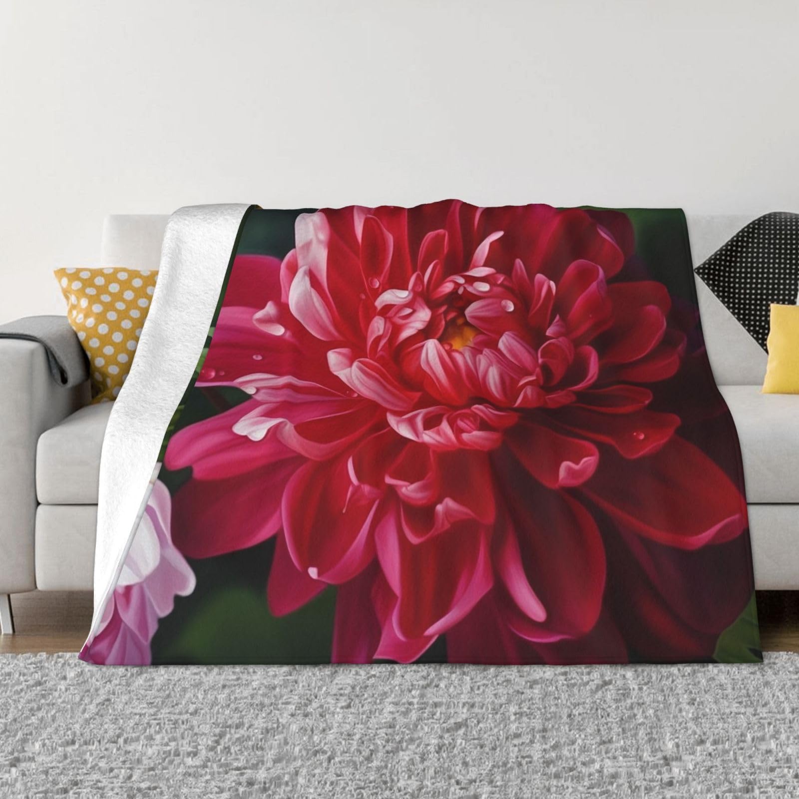 Couverture microfibre de luxe plaid polaire rouge floral 152x203cm
