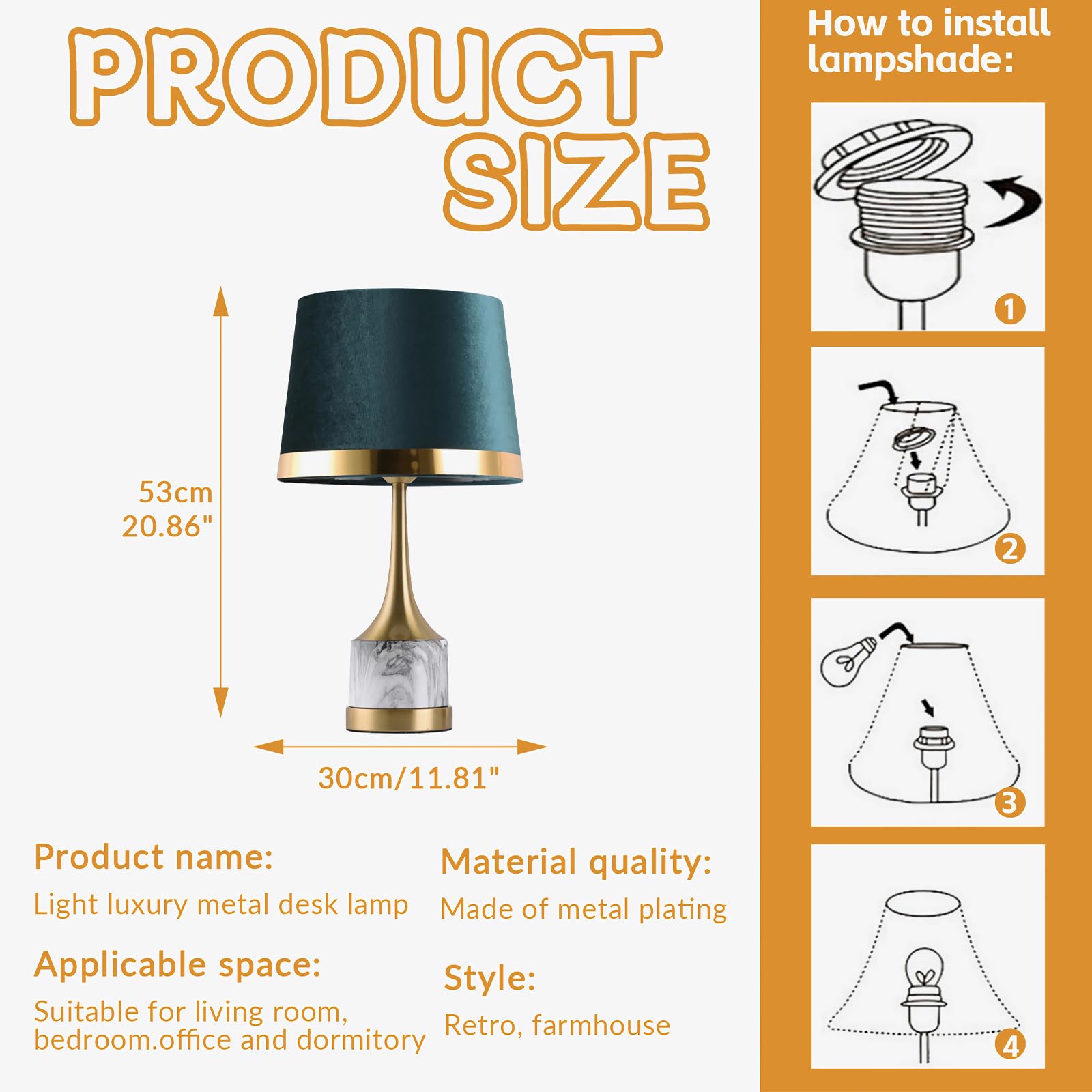 Lamp Lampada da Tavolo in Marmo Verde con Paralume in Tessuto, Lampada scrivania in Elementi di Transizione, Finitura Oro e in Finta Seta Fodera in Lamina d'oro Lampada