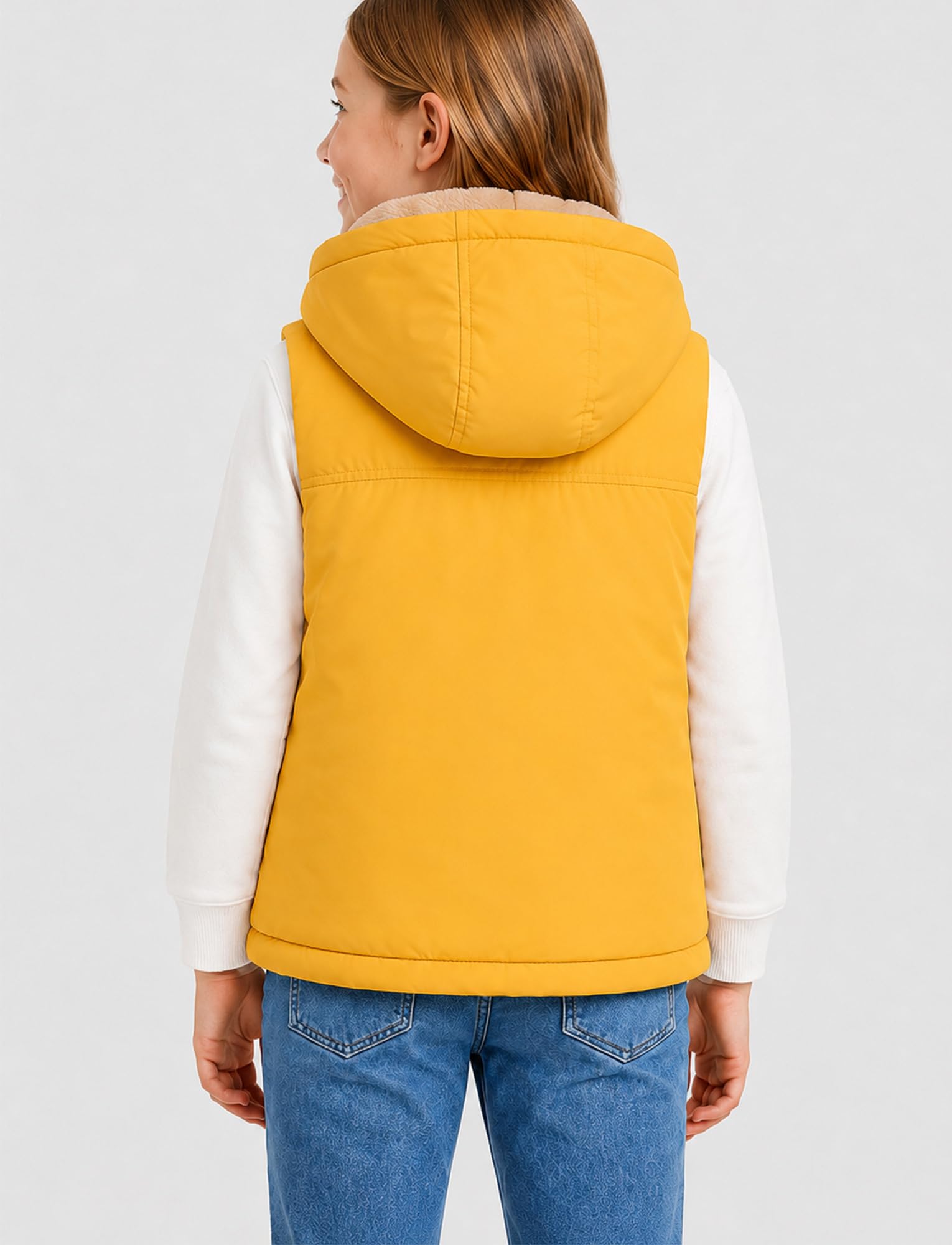 Gilet trapuntato per bambini e bambine, invernale, caldo, foderato in pile, giacca softshell con cappuccio, chiusura lampo, cappotto invernale antivento, senza maniche