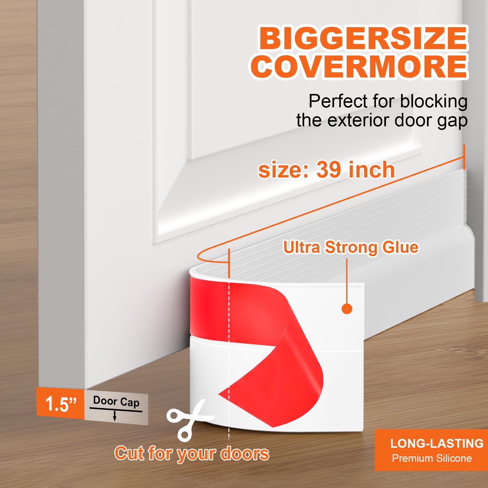 Door Draft Stopper, Door Sweep for Bottom of Door, Weather Stripping Door Seal, Under Door Gap Filler, Under Door Draft Blocker Soundproof/Insulator, Door stoppers (39", White) — Amazon image 8