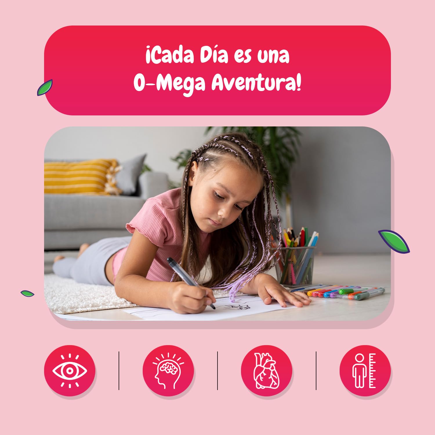 Gominolas de Omega 3 6 9 para Niños 400mg - 120 Unidades Sabor Fresa y Frambuesa, 2 Meses de Suministro - Omega 3 para Niños de 3 a 12 Años - Gominolas Veganas, Sin Lactosa y Sin Gluten, Omega Kids