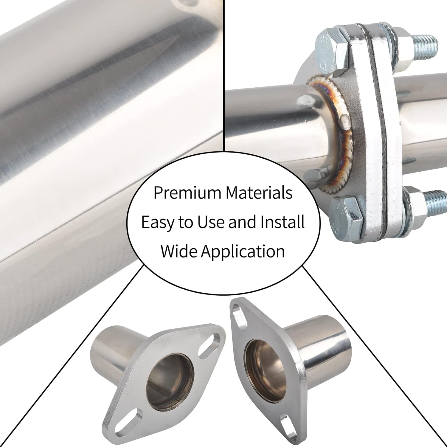 Exhaust Flange Bolts Quick Fix Repair Pipe Kit w/Gasket & Hardware, 2.25'' Inch OD 2 Bolts T304 Stainless Steel Universal Flange Replacement Kit