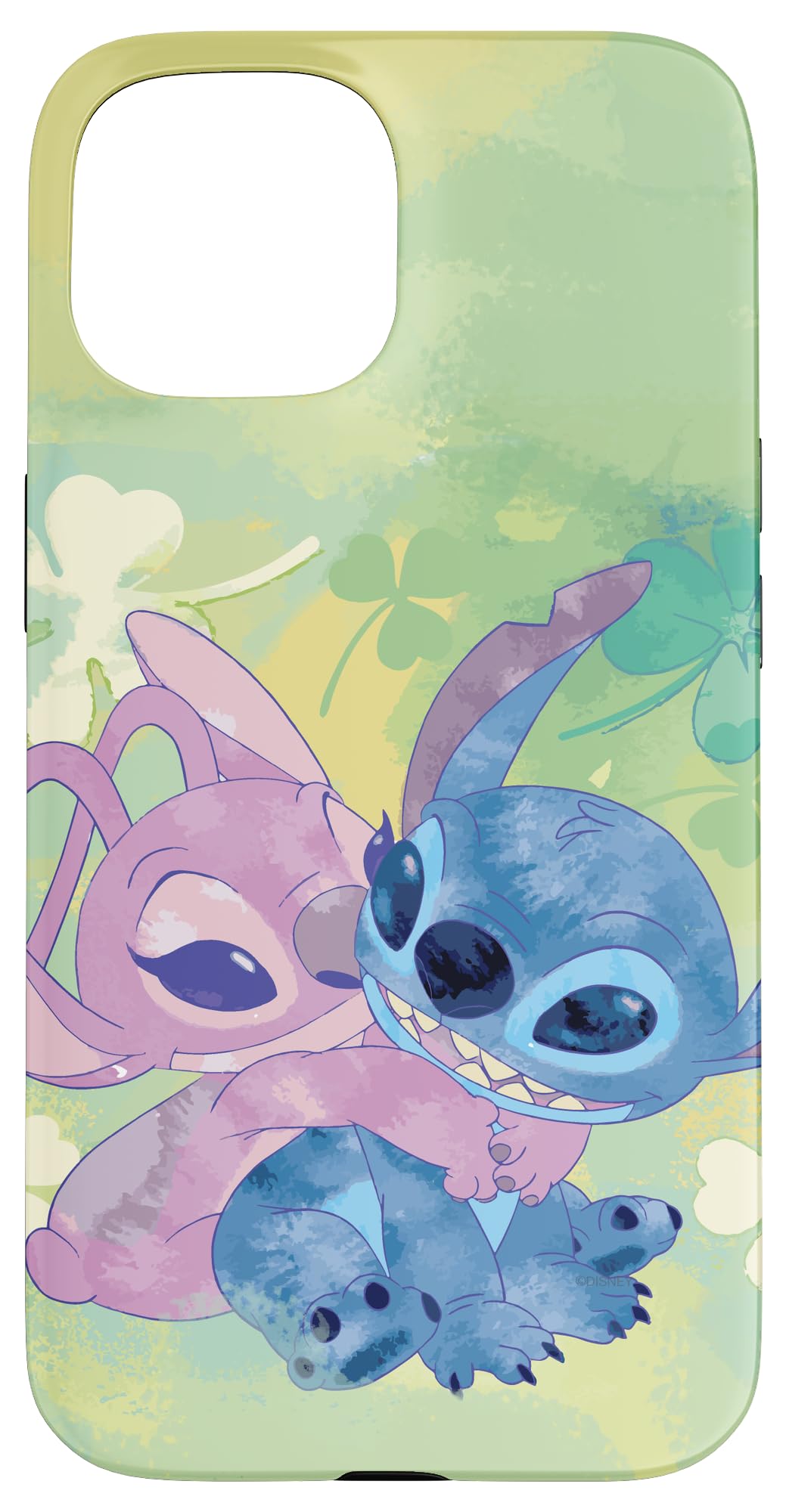 Disney Stich and Angel Shamrock Green Case for iPhone 15