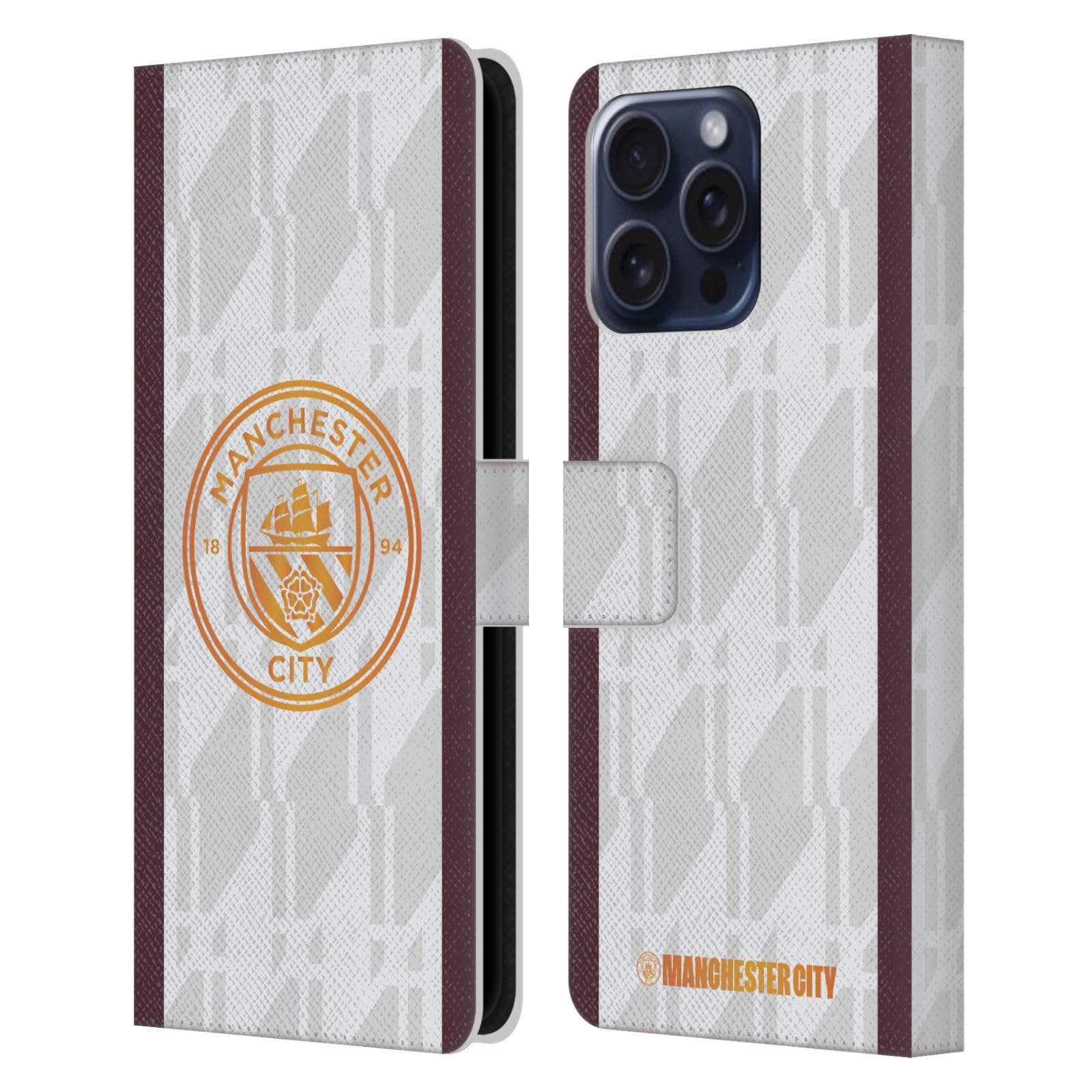 Head Case Designs Officially Licensed Manchester City Man City FC Away 2023/24 Badge Kit Leather Wallet Case Compatible With Apple iPhone 16 Pro Max