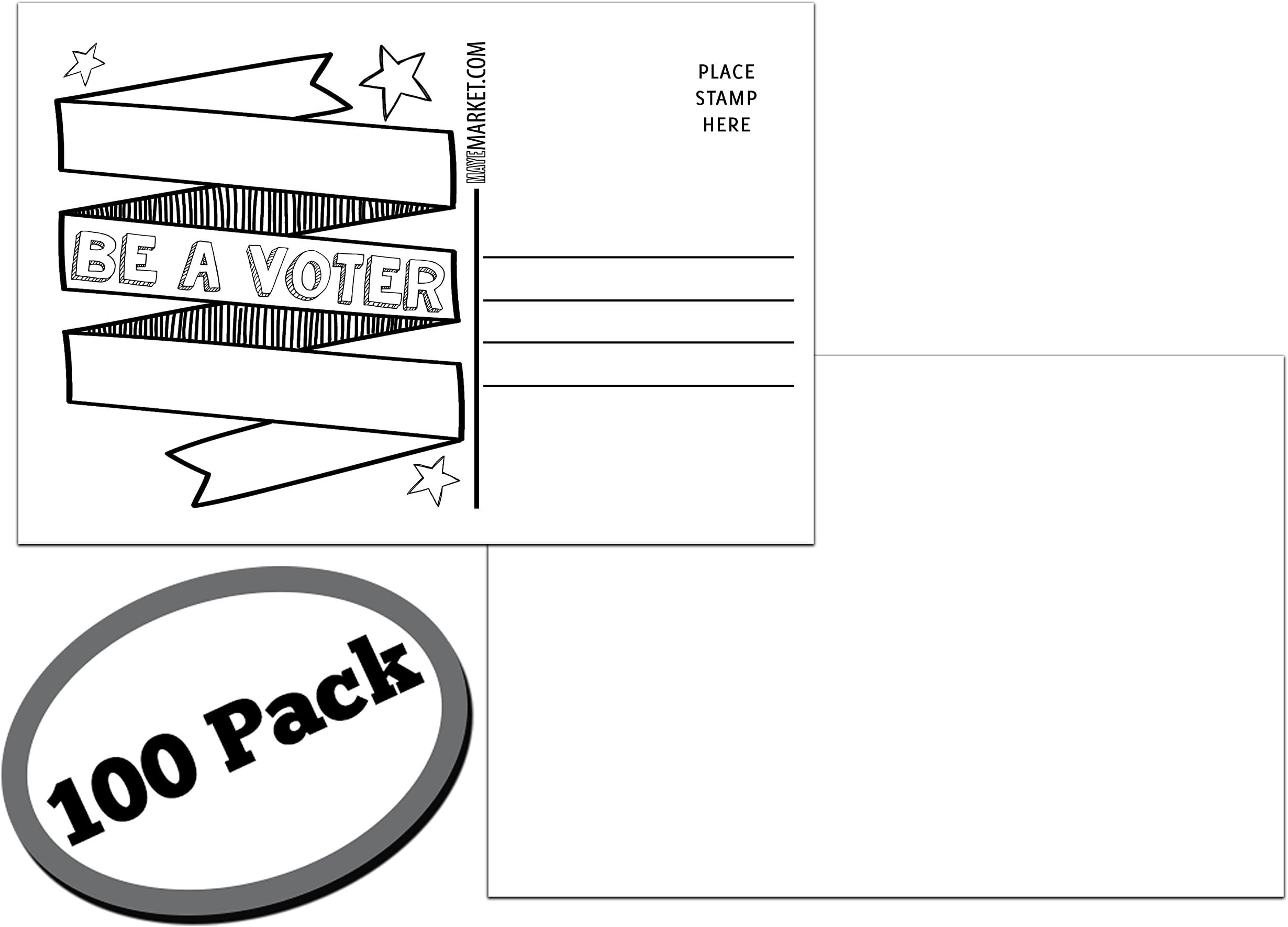 100 Pack of Blank Postcards. Each post card in this patriotic, bulk set is 4 x 6, USPS compliant (mailable), and USA made. Mail to voters to get votes. Flip side is plain white and unused. (color-in)