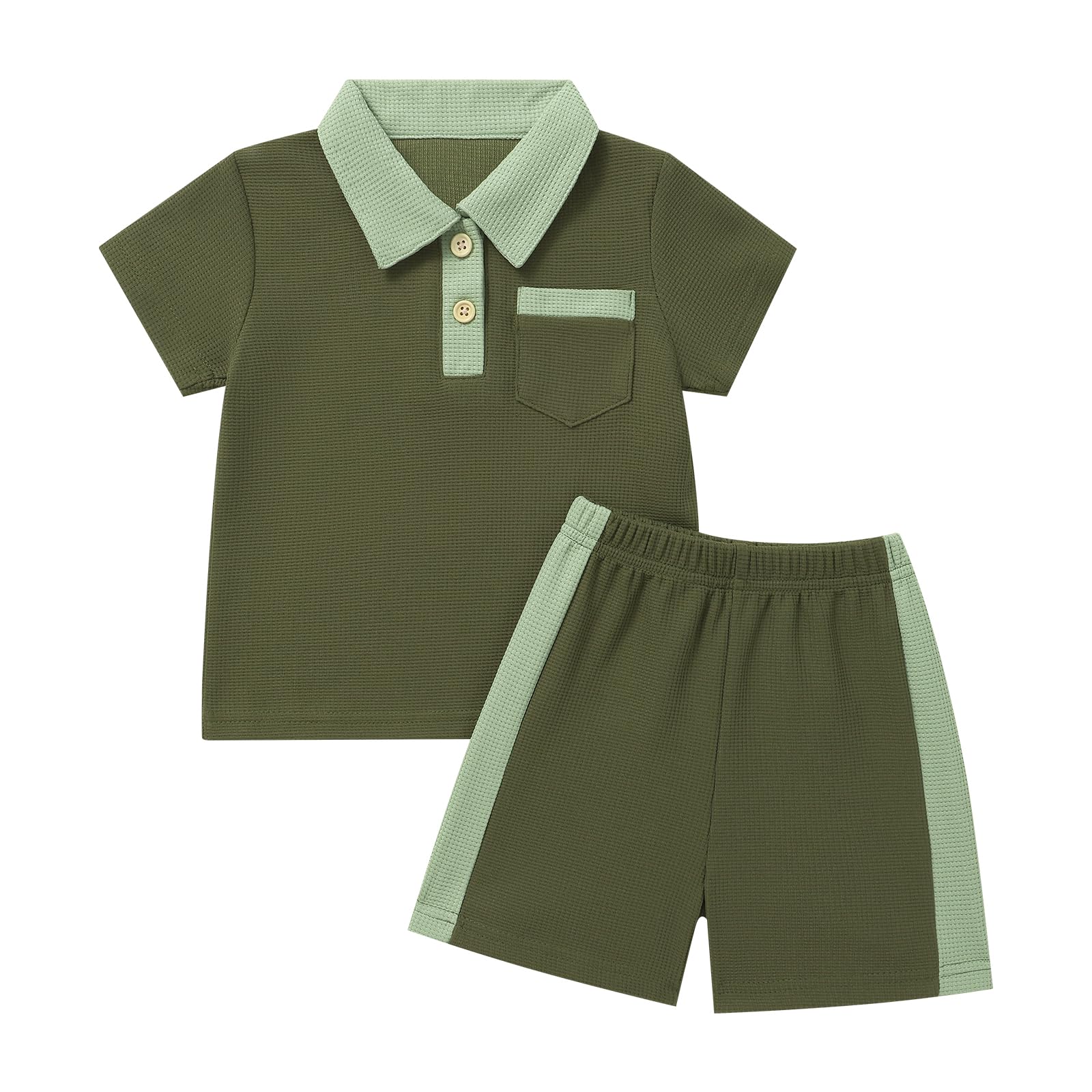 Luckrizyy Toddler Baby Boy Summer Outfits Boys Button Short Sleeve Polo Shirts Casual Shorts Set