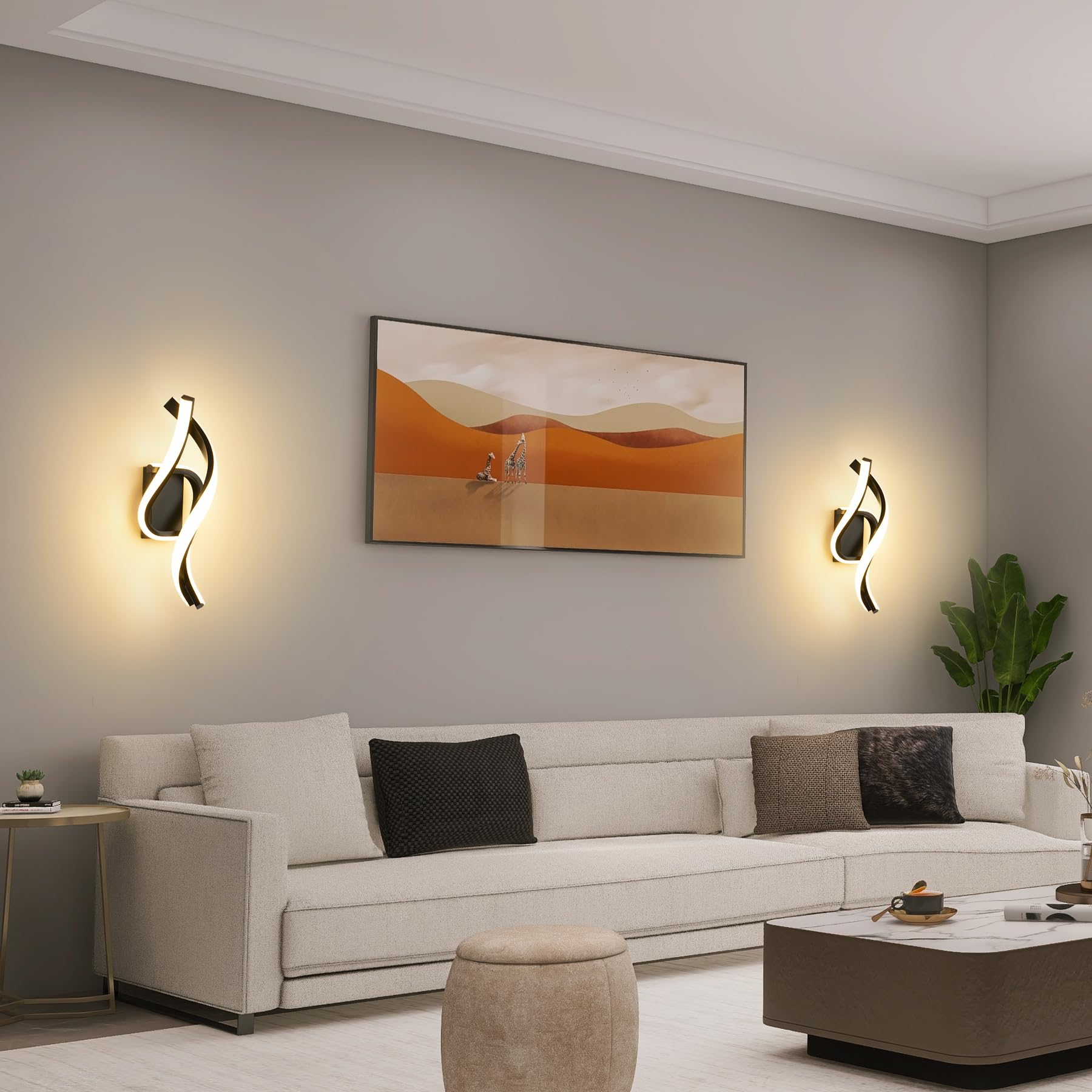 KUKAK Applique da Parete Interno,22W LED Luce Bianco Caldo 3000K 1800 Lumen Lampada da Parete,Moderno Design Curvo Lampade a Muro,Aplique Alluminio per Bagno Soggiorno Camera da Letto Scale Corridoio